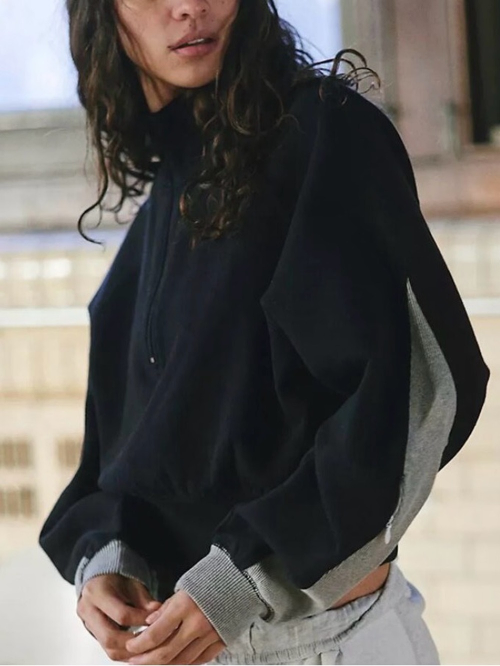 Free People Black Sweatshirt with Gray Contrast Panels